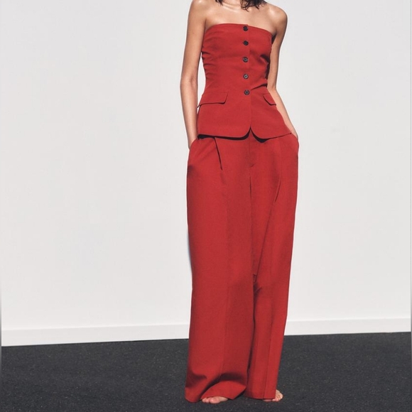 Zara Tops - Zara Set Double-Breasted Strapless Top XXL + Double Pleat Pants L Zw Collection